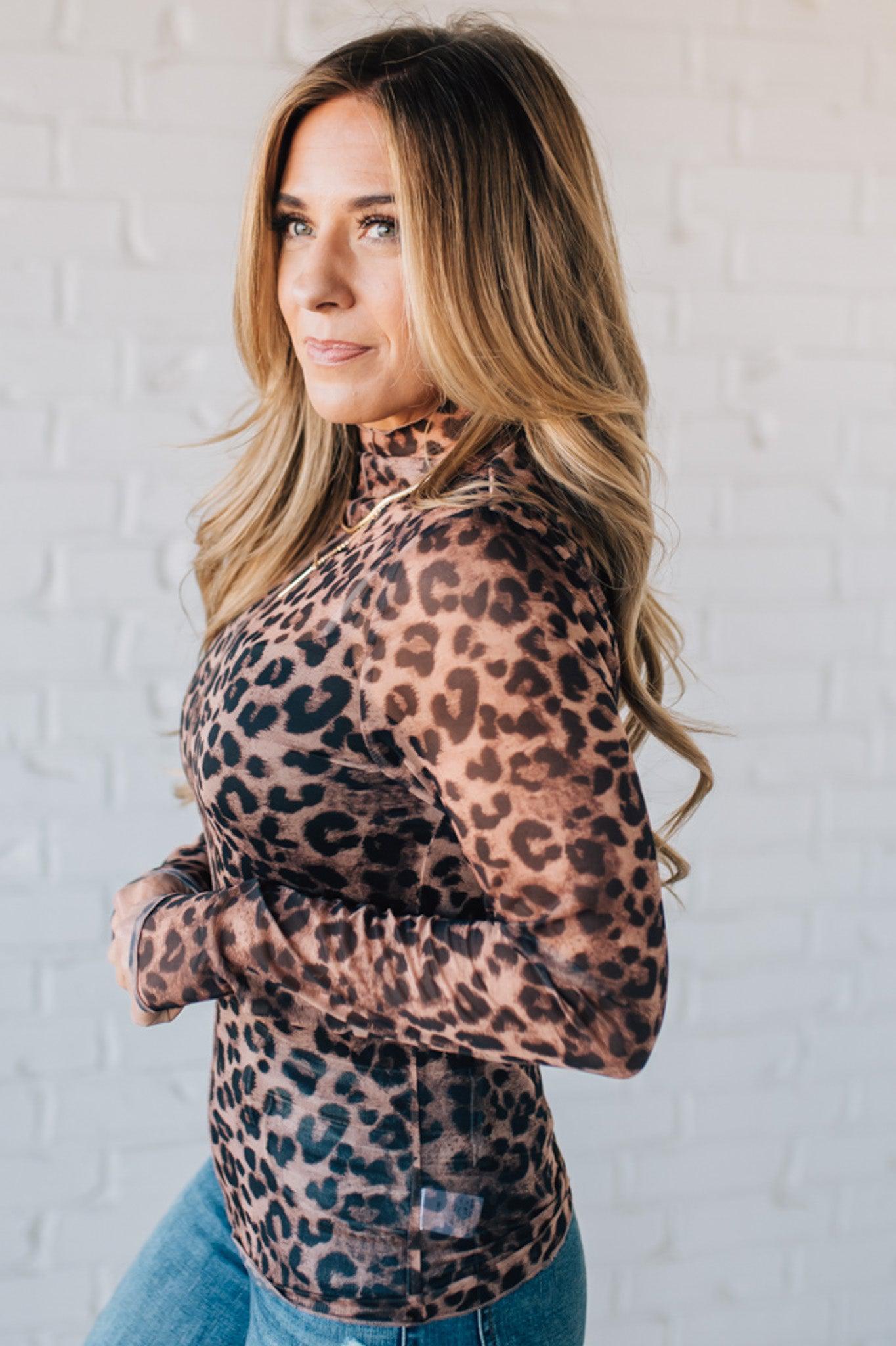 mock neck leopard top