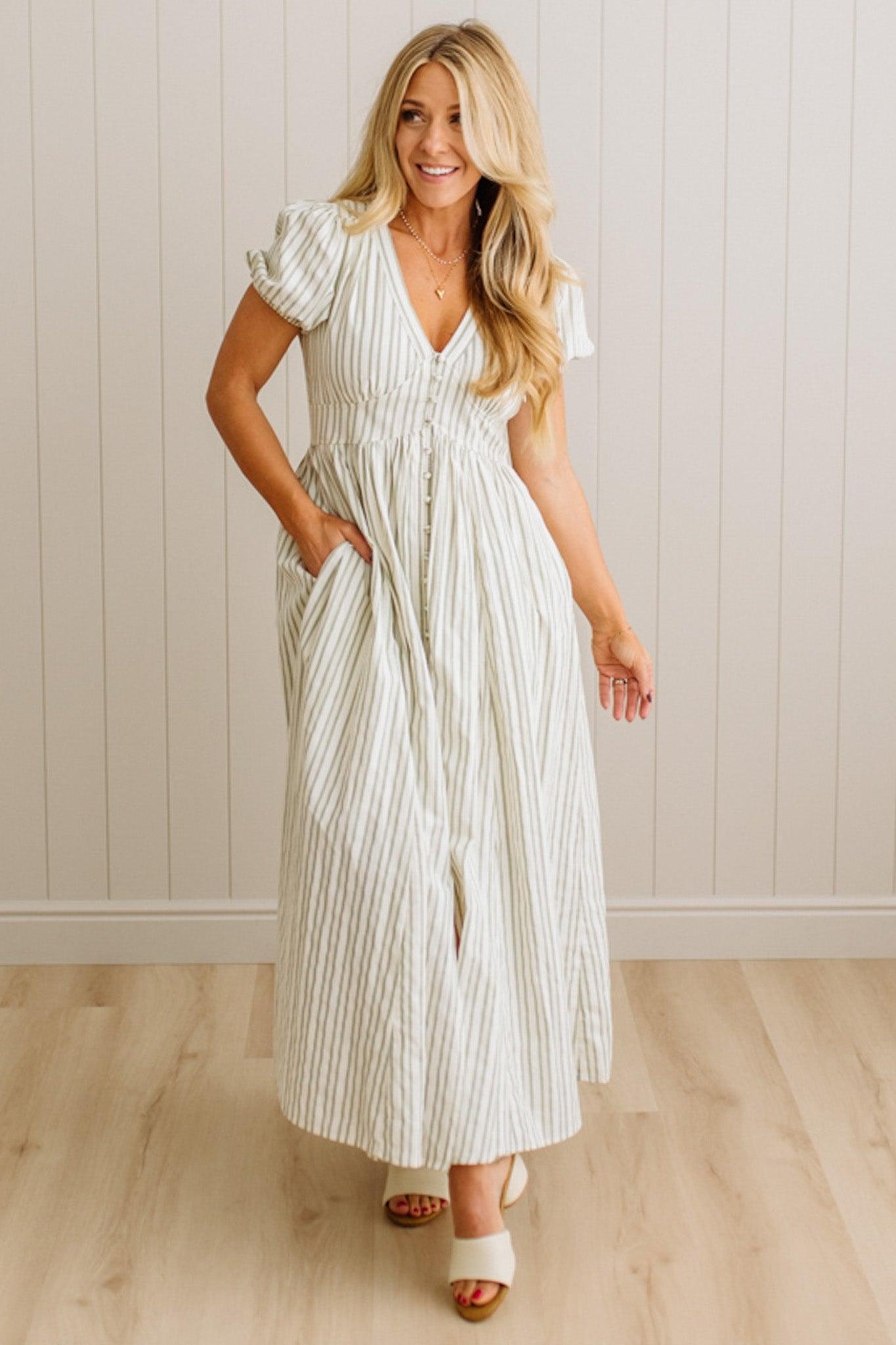 Lindsey Striped Button Front Dress – RubyClaire Boutique