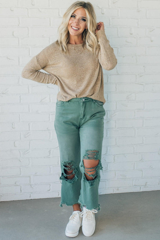 Loose Knit Ribbed Panel Sweater