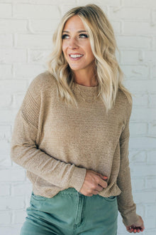  Loose Knit Ribbed Panel Sweater