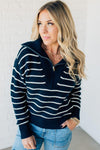 Mary Striped Zip Henley Sweater