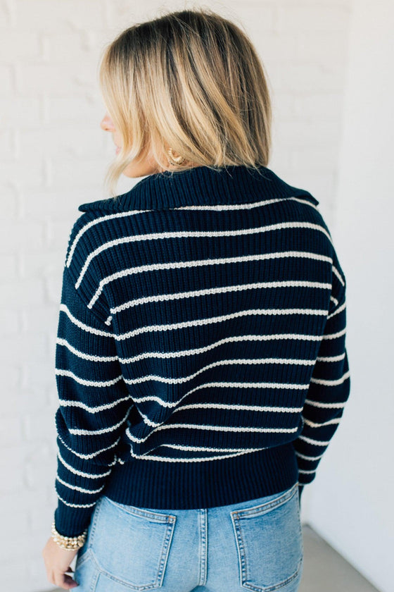 Mary Striped Zip Henley Sweater