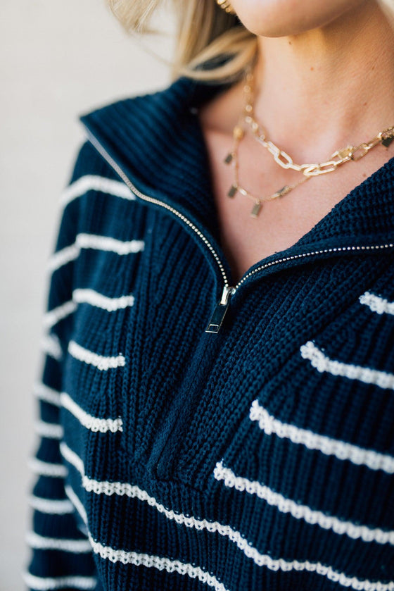 Mary Striped Zip Henley Sweater