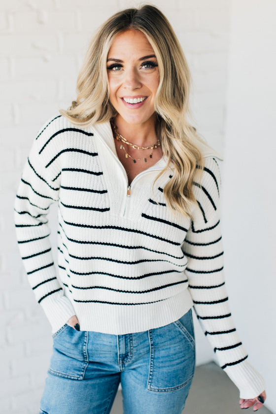 Mary Striped Zip Henley Sweater