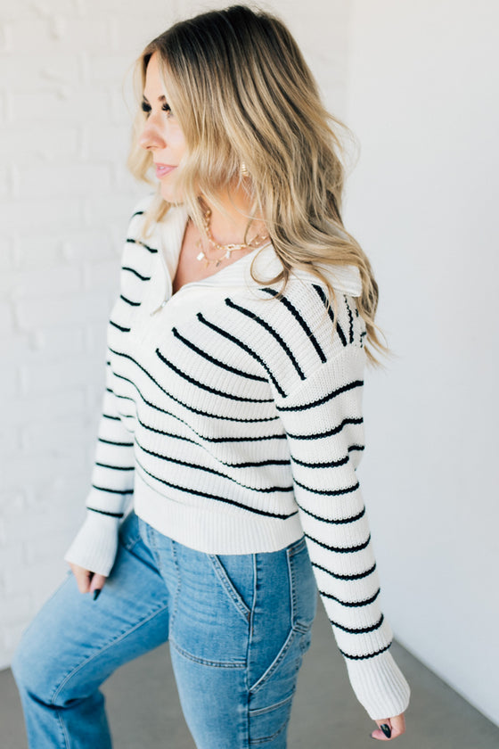 Mary Striped Zip Henley Sweater