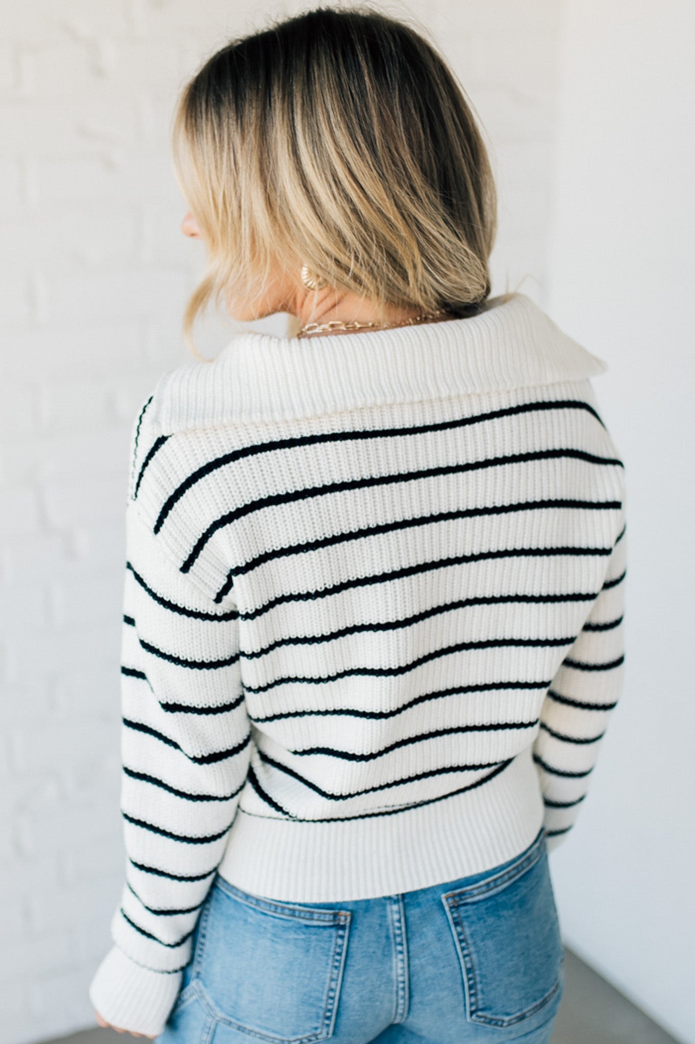 Mary Striped Zip Henley Sweater