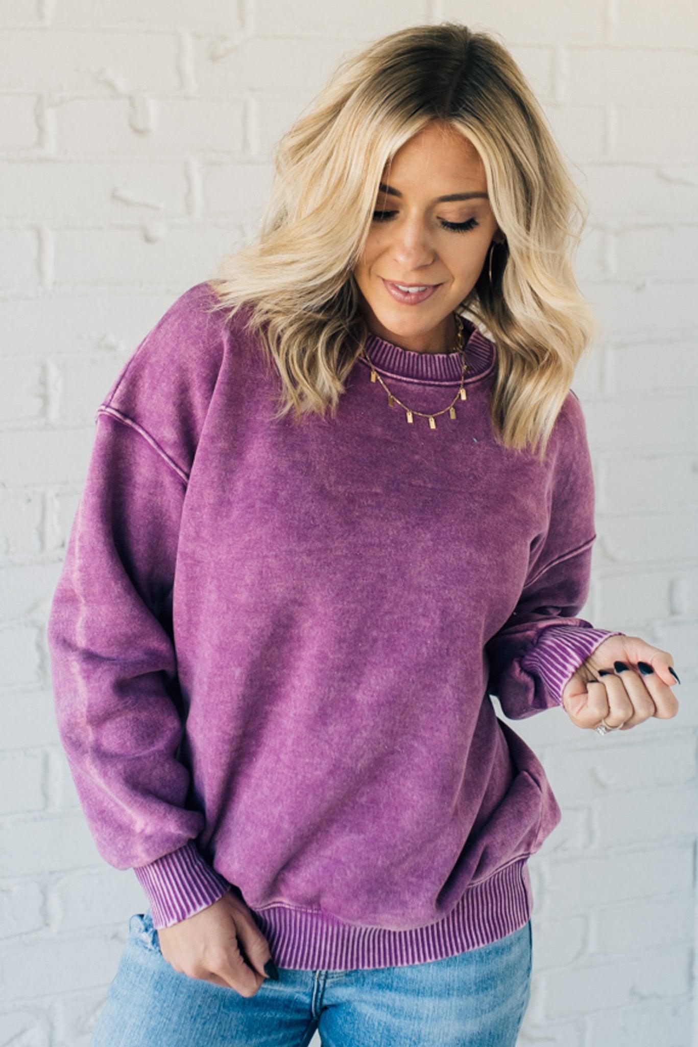 Acid Wash French Terry Pullover – RubyClaire Boutique