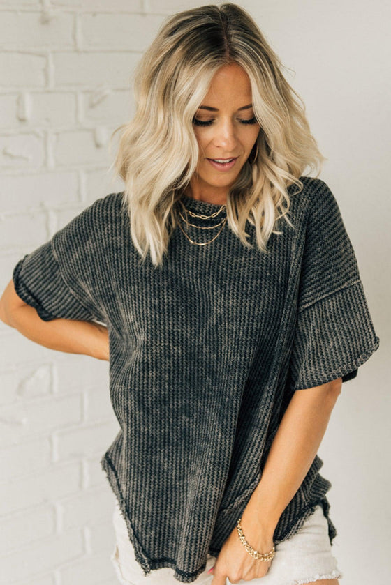 Mineral Washed Waffle Rolled Sleeve Tee
