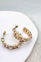 Alternating Pearl And Rhinestone Hoop Earrings