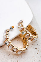 Alternating Pearl And Rhinestone Hoop Earrings
