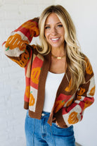 PUMPKIN HALLOWEEN THANKSGIVING CHECKERED SWEATER OPEN FRONT CARDIGAN