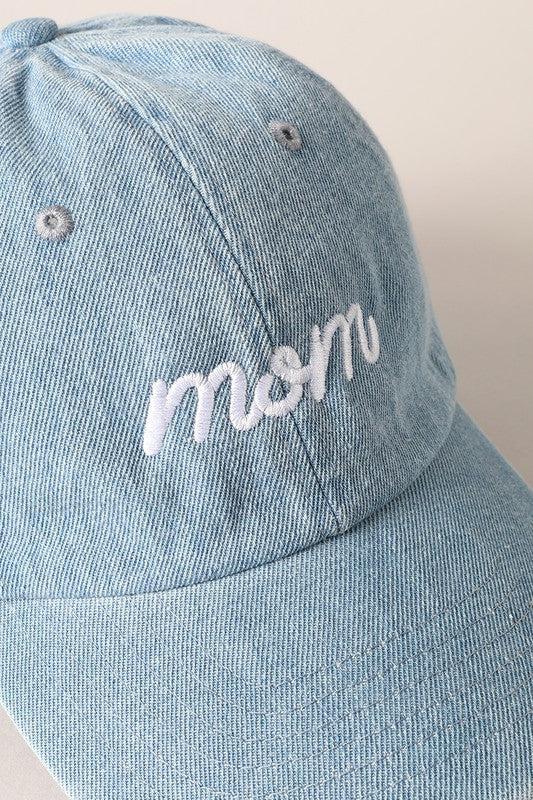 Mom Text Embroidery Cap on blonde woman