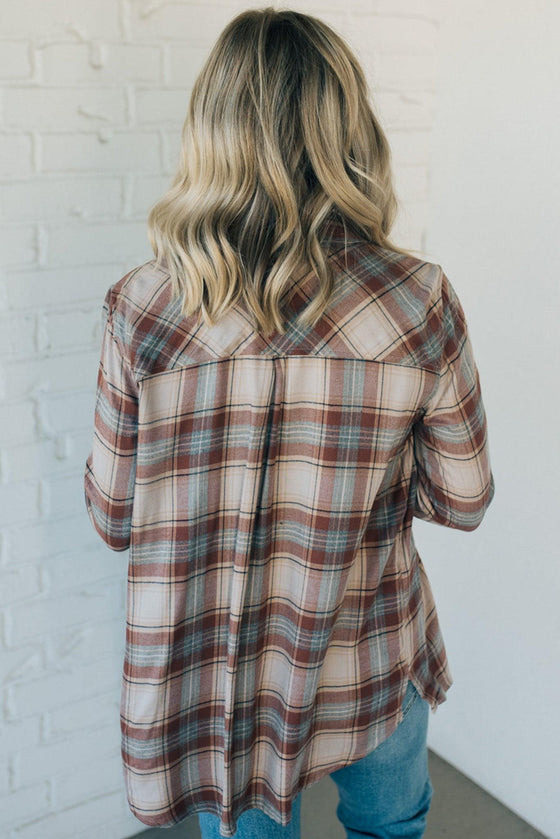 Mountainside Plaid Button Front Top