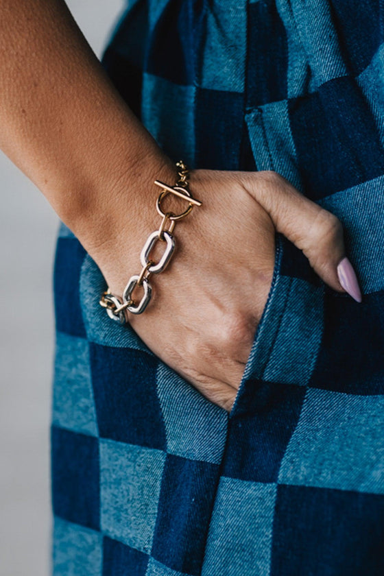 Mixed metal silver and gold multi chain bracelet