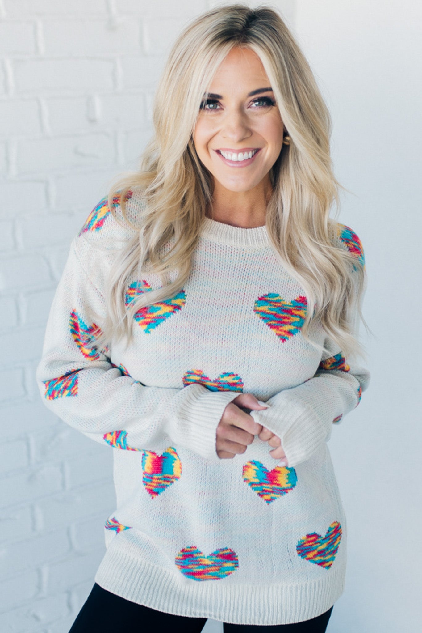 Multi Color Heart Woven Sweater