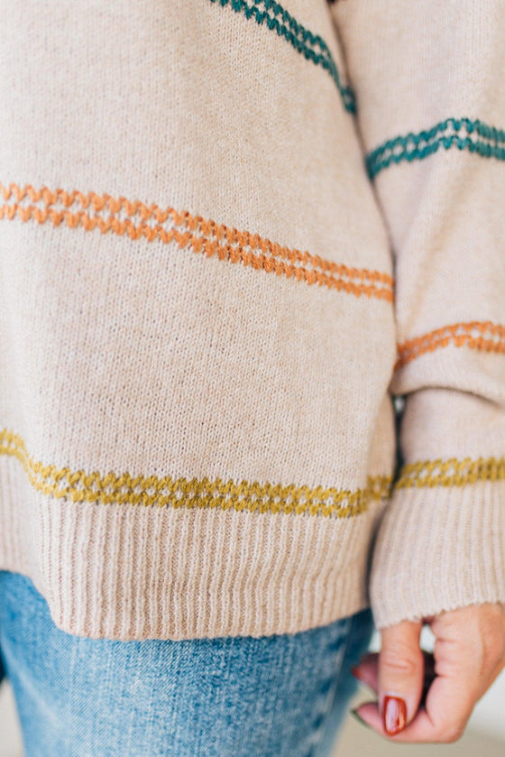 Muted Rainbow Stitch Stripe Sweater