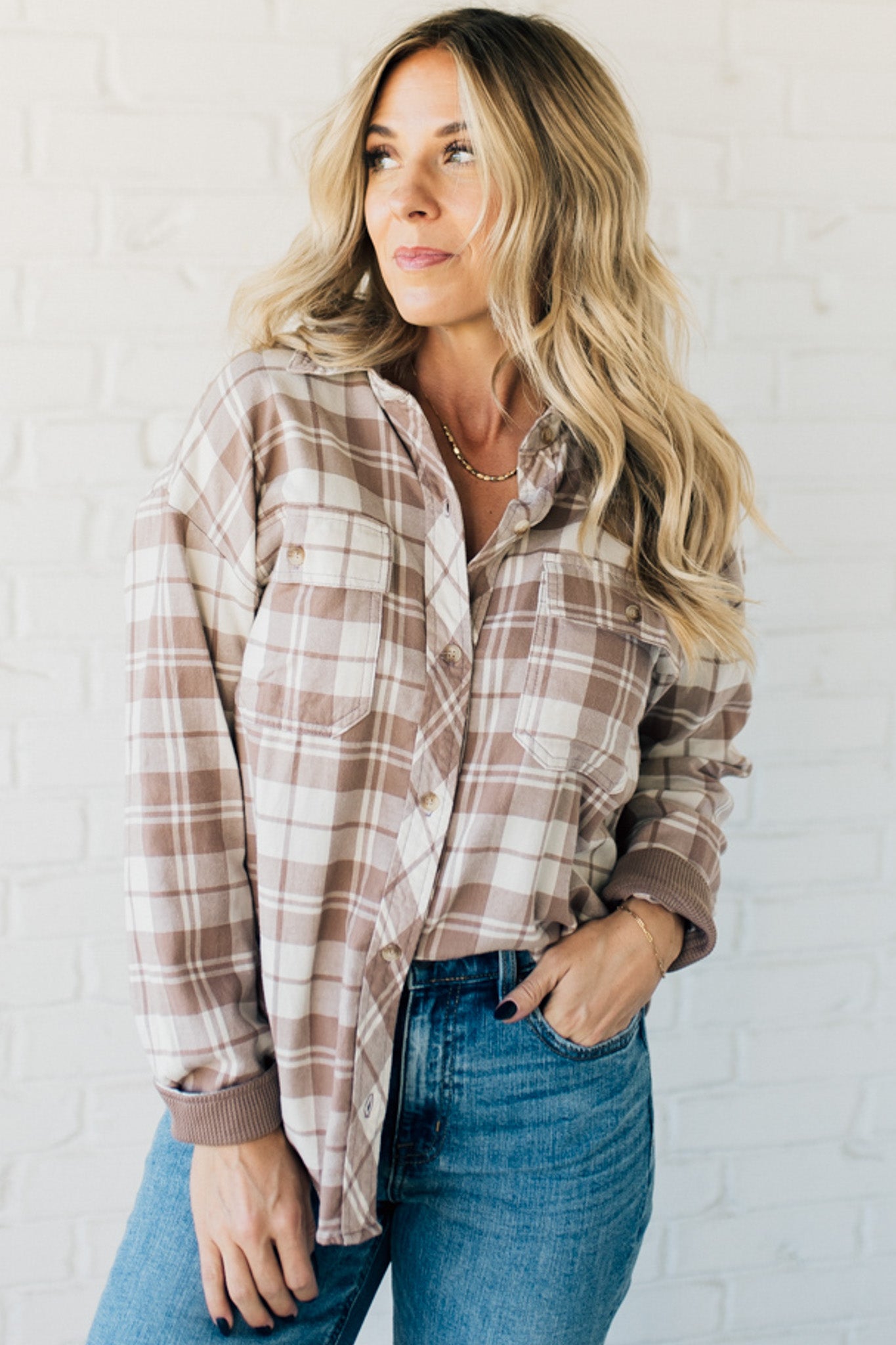 Mya Soft Plaid Button Front Top