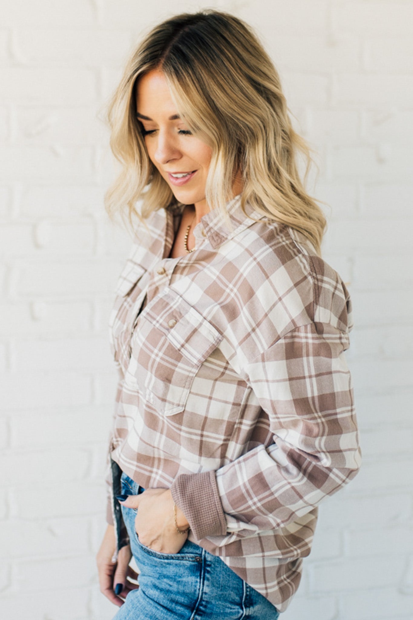 Mya Soft Plaid Button Front Top