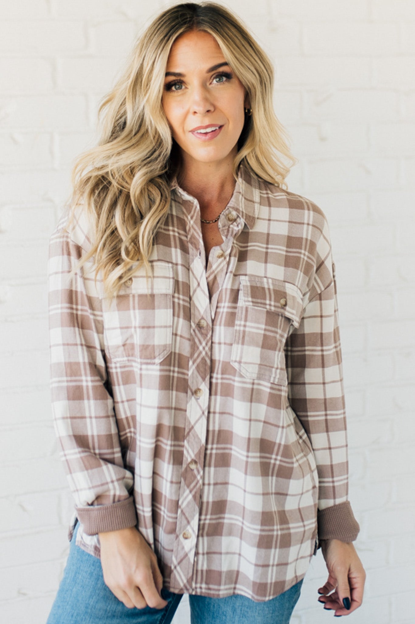 Mya Soft Plaid Button Front Top