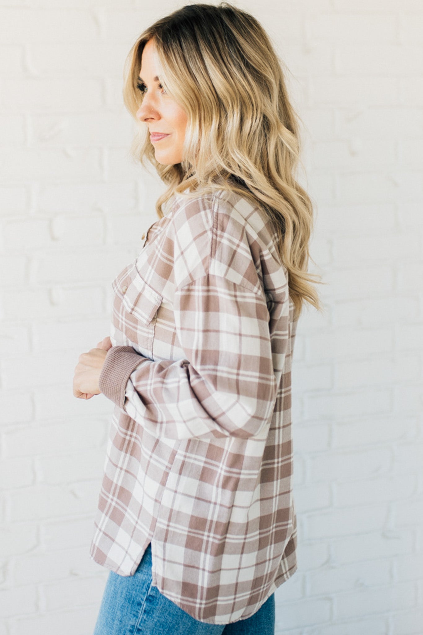 Mya Soft Plaid Button Front Top