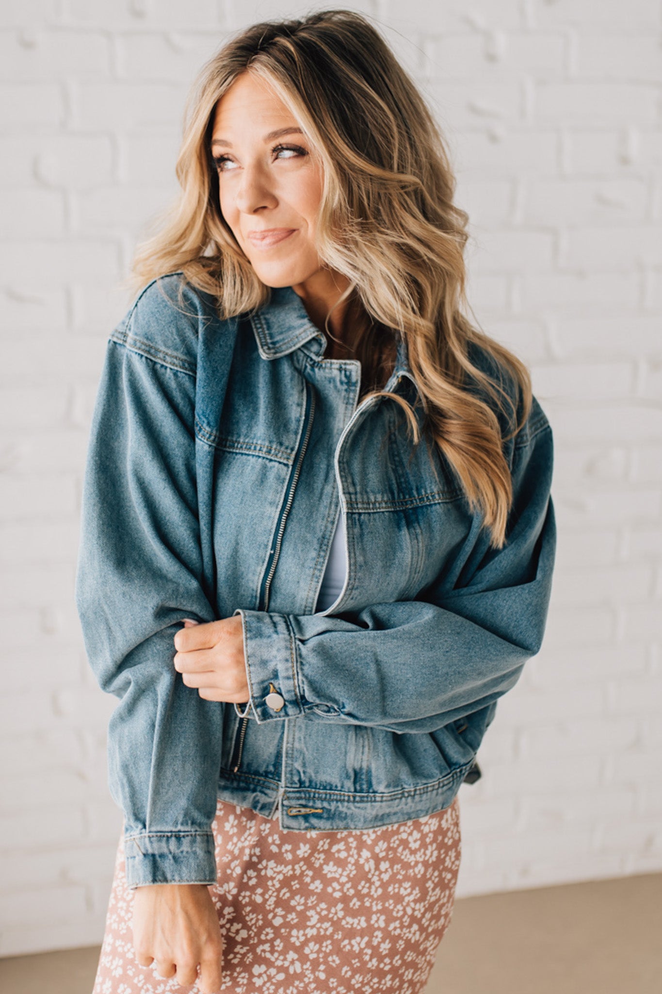 Navi Zipper Moto Denim Jacket – RubyClaire Boutique