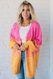  Ombre Pom Accent Cardigan