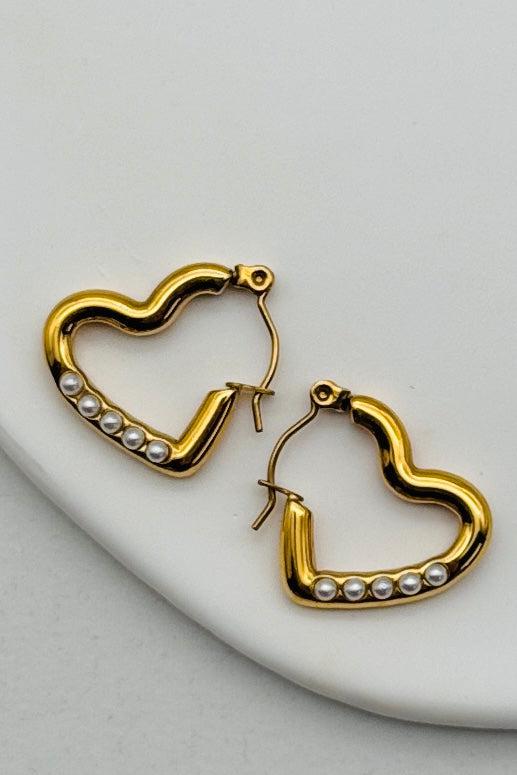 LUXE Pearl Accent Heart Hoops