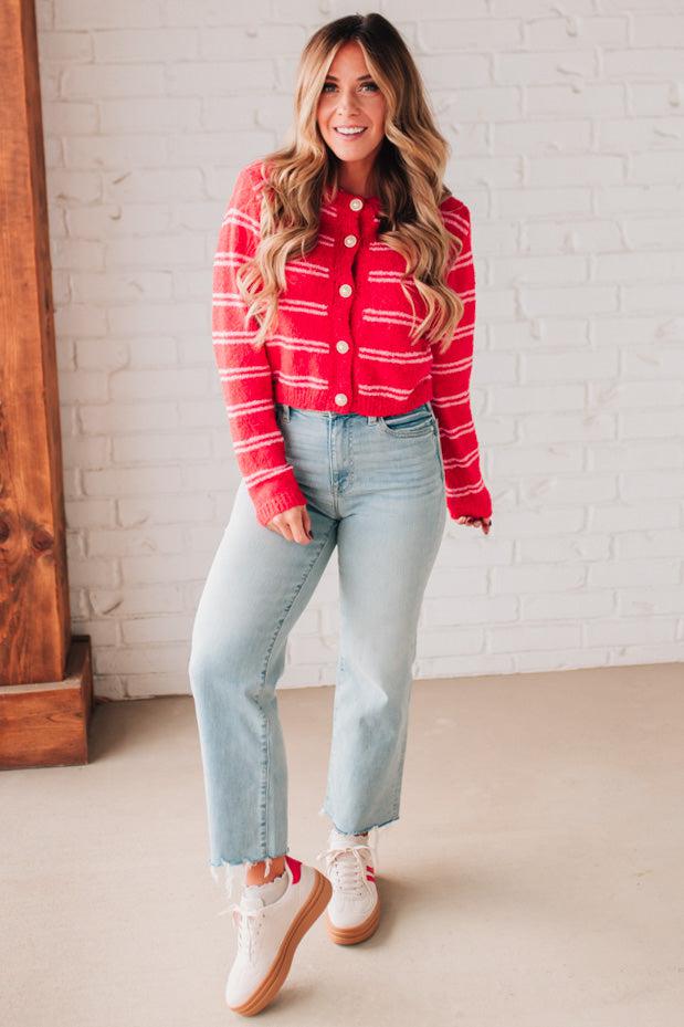 Pearl Buttoned Stripe Sweater