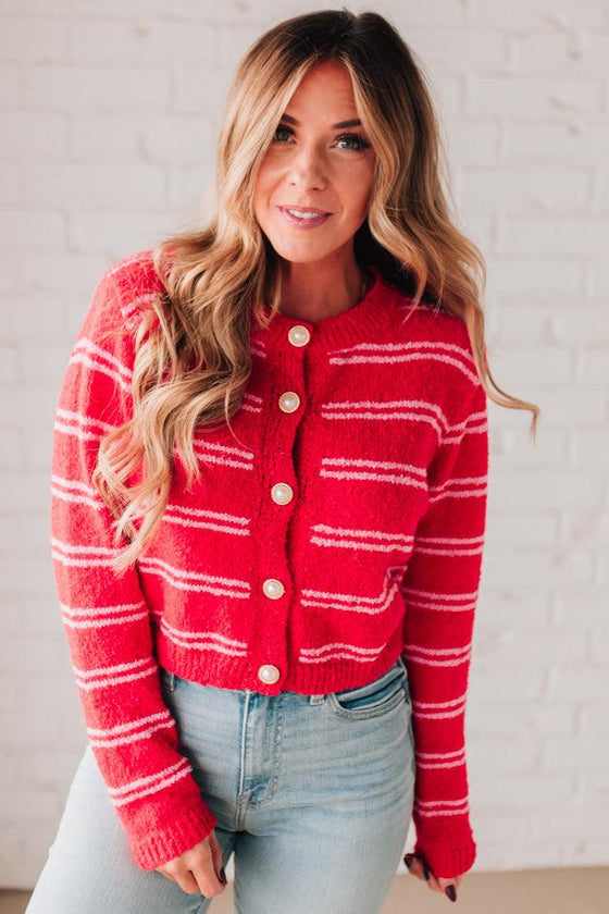 Pearl Buttoned Stripe Sweater