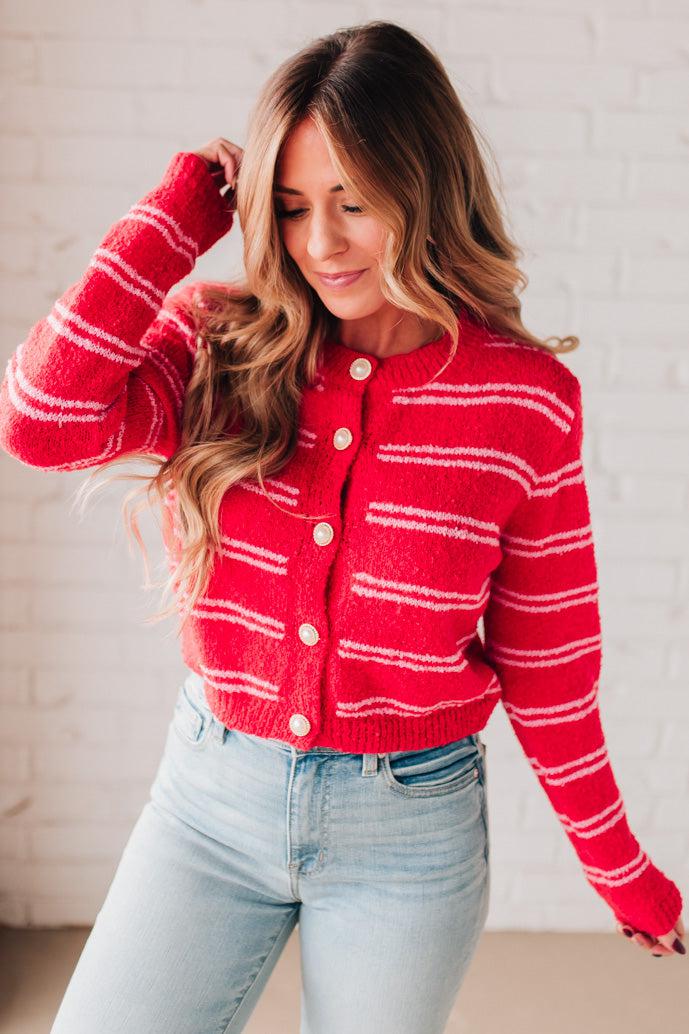 Pearl Buttoned Stripe Sweater