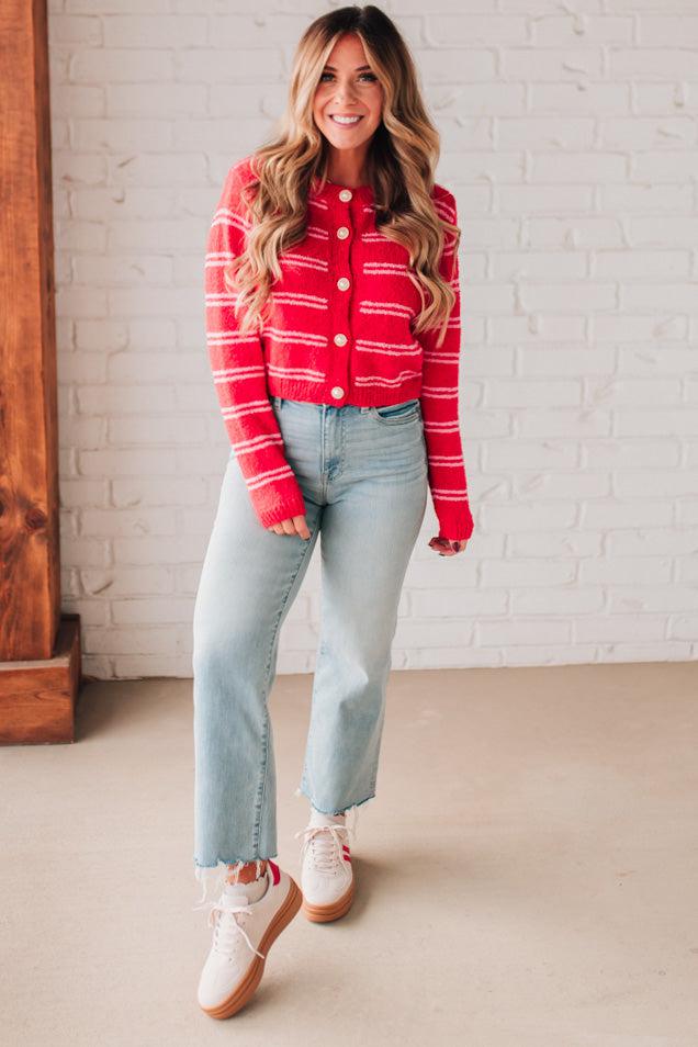 Pearl Buttoned Stripe Sweater