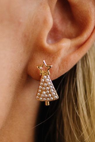 Pearl-embellished Christmas Tree Stud Earrings