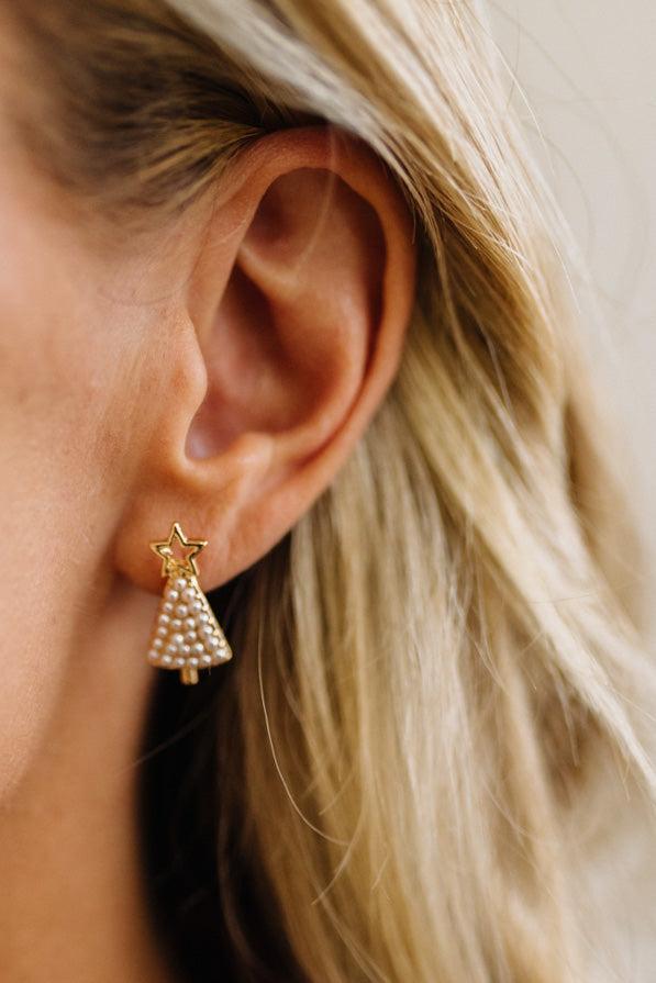 Pearl-embellished Christmas Tree Stud Earrings