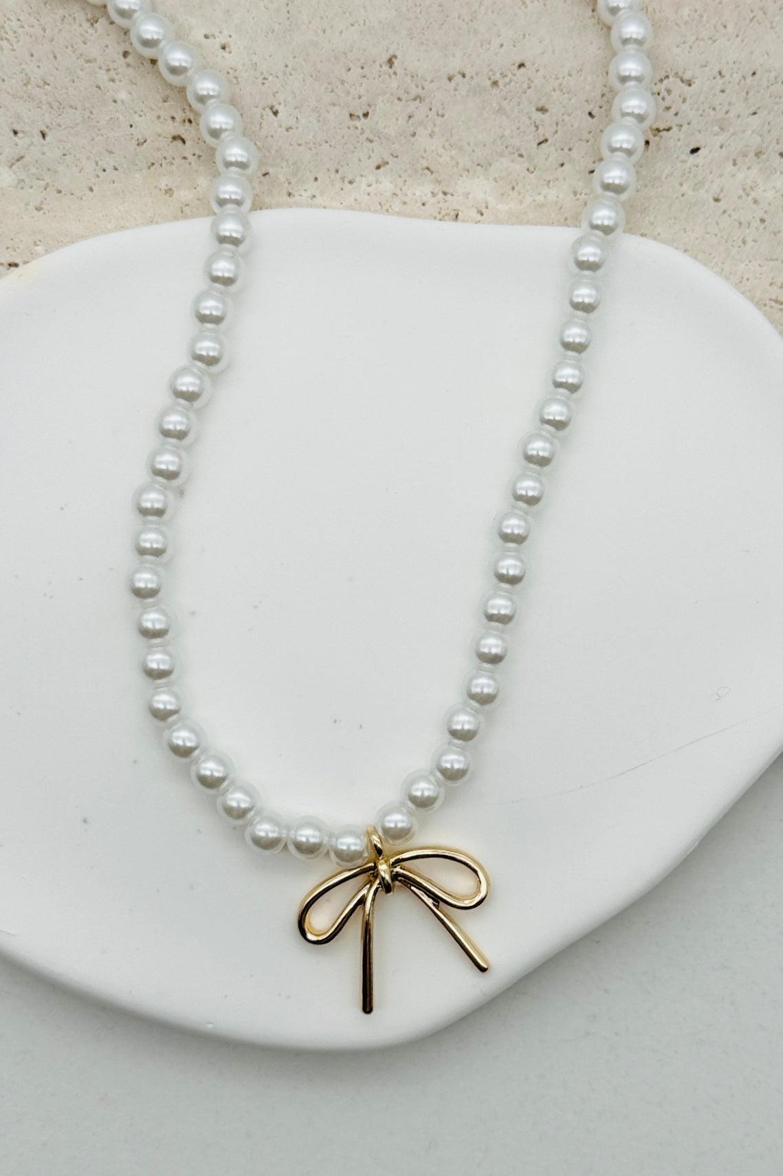 Pearled Bow Necklace