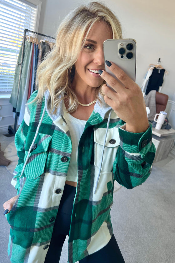 Plaid Print Fleece Hooded Shacket