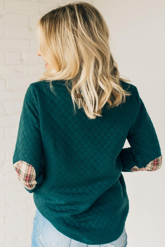 Plaid Trim Quilted Pullover