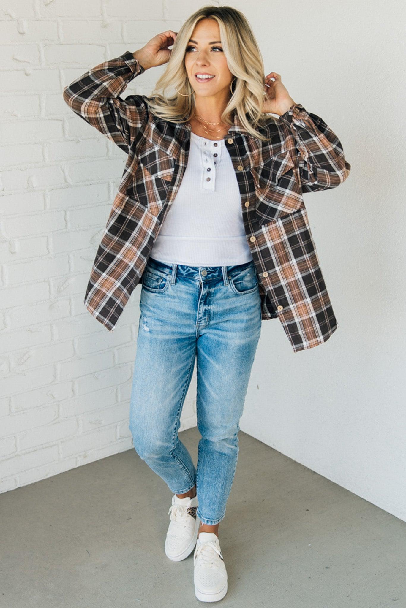 Plaid to Meet You Button Front Top