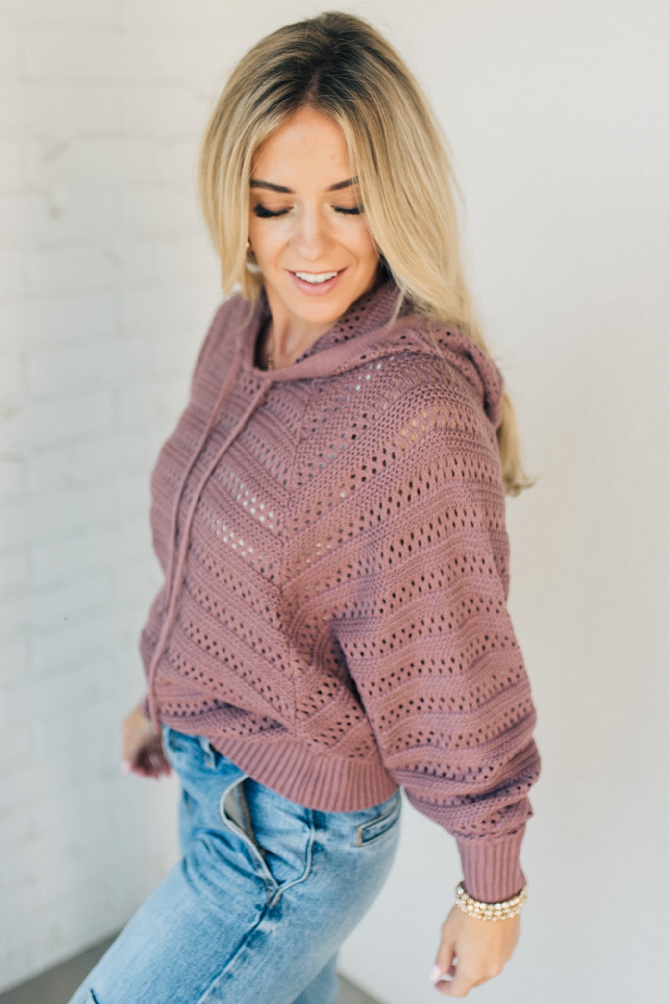 Posted Pointelle Hooded Sweater