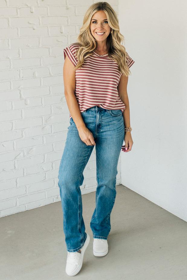 Rae Rolled Sleeve Stripe Top