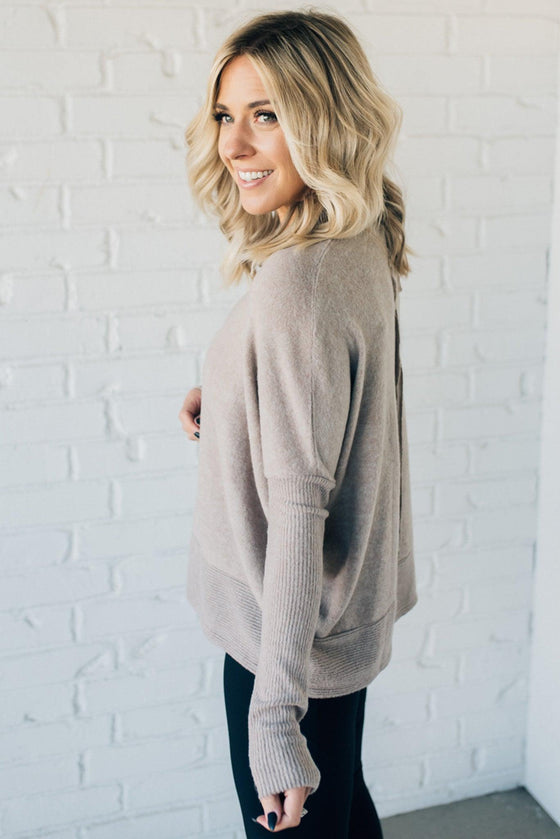 Ribbed Accent Brushed Dolman Sweater