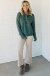Ribbed Placket Stretch Sweater