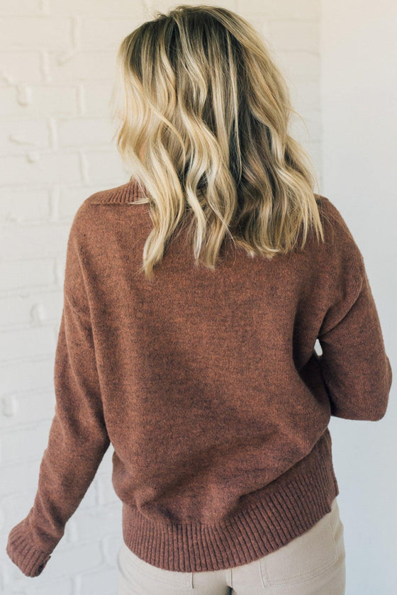 Ribbed Placket Stretch Sweater