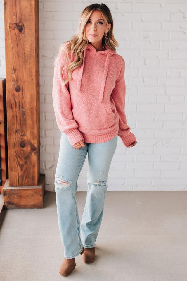 Ribbed Trim Hooded Sweater