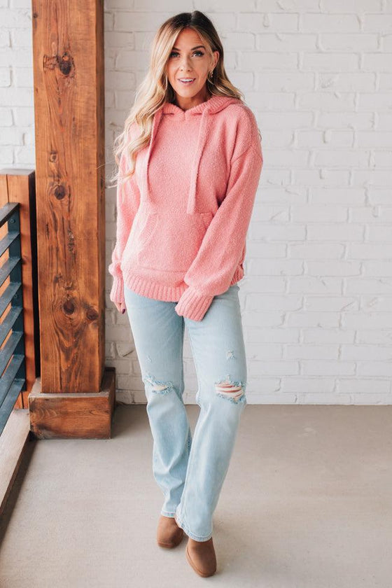 Ribbed Trim Hooded Sweater