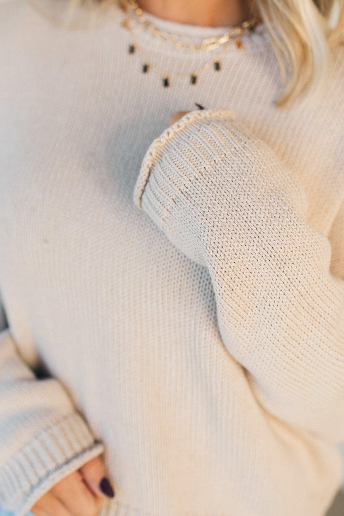 Ribbed and Rolled Accent Sweater