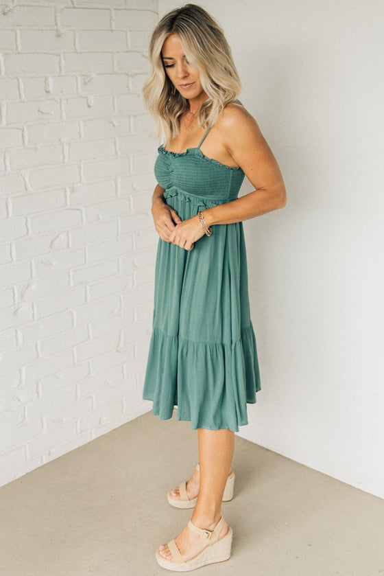 Ruffle Accent Smocked Midi Dress
