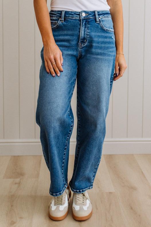 Sammi Barrel Cut Denim | Medium Wash - RISEN – RubyClaire Boutique