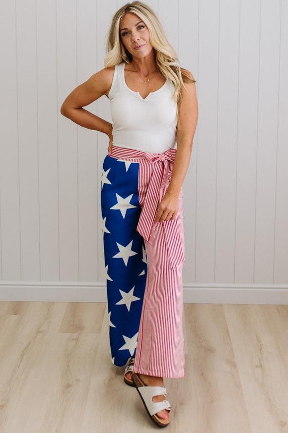 パンツ ORIMI 24AW big big slacks rame stripe Sammi Stars and Stripes Side Tie Pants – RubyClaire Boutique