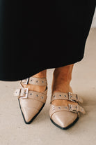 Women's Pointed Toe Double Buckle Accent Flats.