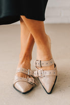 Women's Pointed Toe Double Buckle Accent Flats.